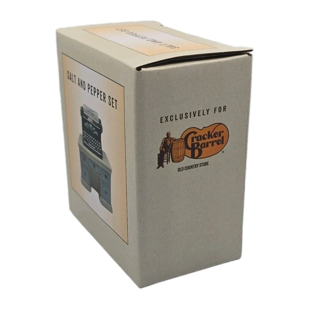 Cracker Barrel Salt & Pepper Set Typewriter & Desk Ceramic New U260